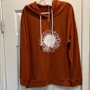 Rust Orange Hoodie with Sunflower Design
